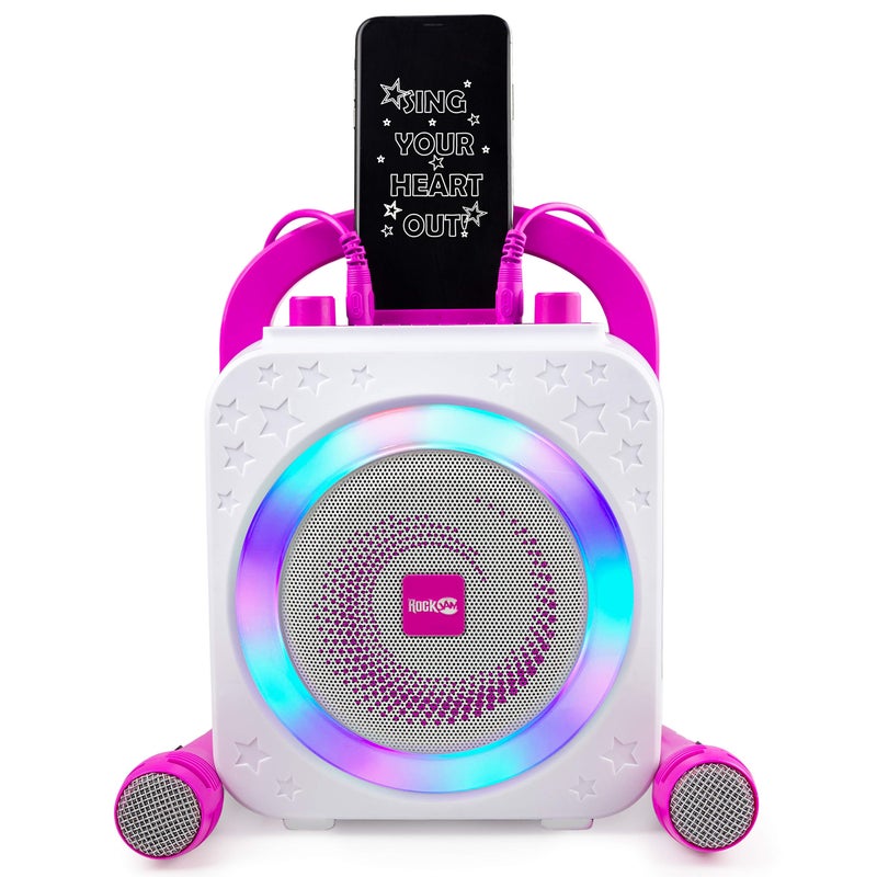 RockJam 10-Watt Rechargeable Bluetooth Karaoke Machine with Two Mics, Lightshow & Voice Effects - Image 2